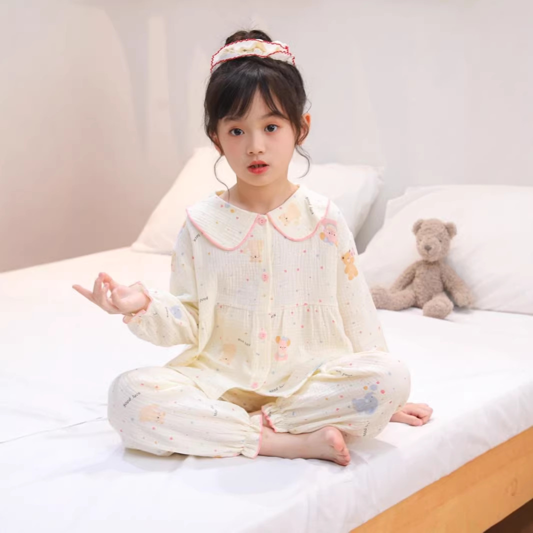 2026女童睡衣套装女宝宝新款棉纱家居服长袖长裤可爱纯棉儿童睡服