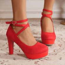 2025旗袍单鞋团购模特鞋粗跟水台浅口皮鞋交叉带春秋女鞋40-4