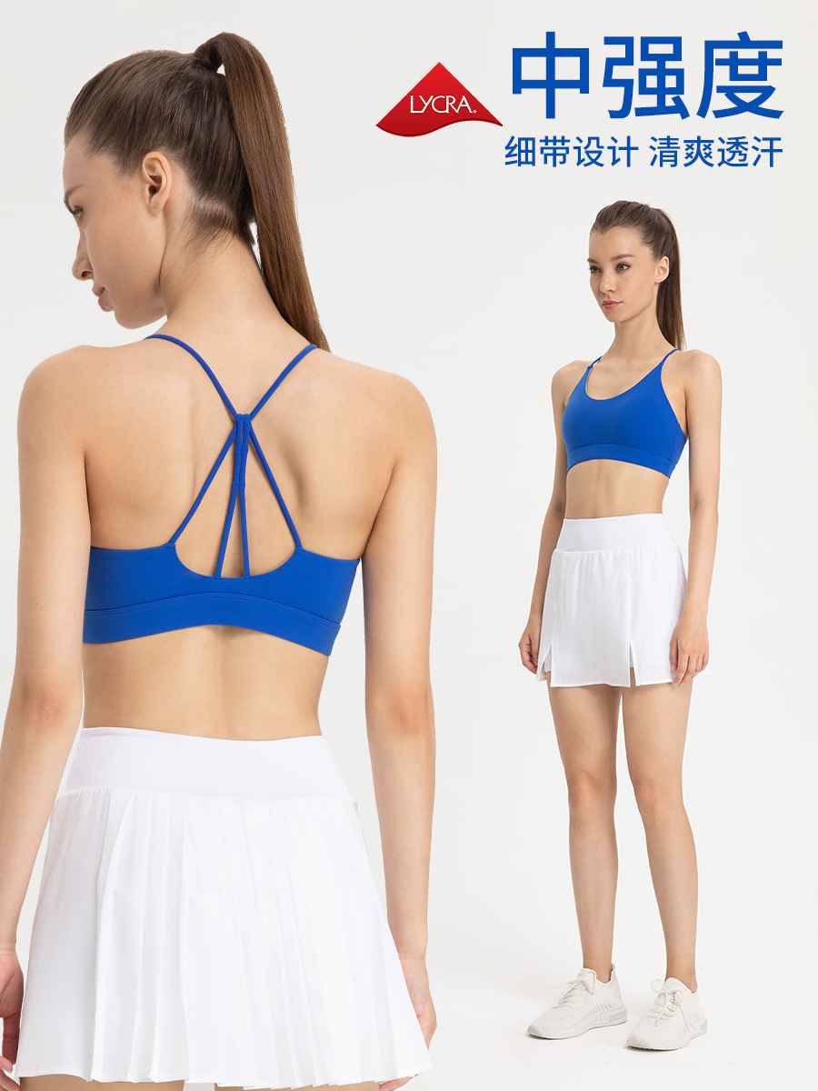 Liquidación: Sujetador deportivo de tirantes finos estilo europeo y americano para mujer, ropa de yoga con absorción de impactos y antideslizante, sujetador de fitness para Pilates.