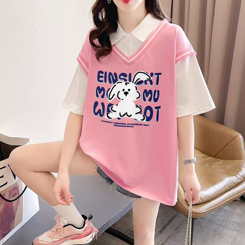 長袖Tシャツ 女の子用 2025年春夏新作 中学生・高校生 カレッジ風 フェイクツーピース 薄手ポロスウェットシャツ|undefined