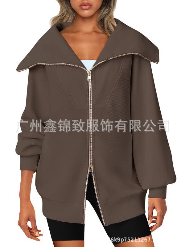 2023 Amazon mujeres de gran tamaño cremallera lindo sudadera chaqueta ropa 2023 otoño y el invierno la moda