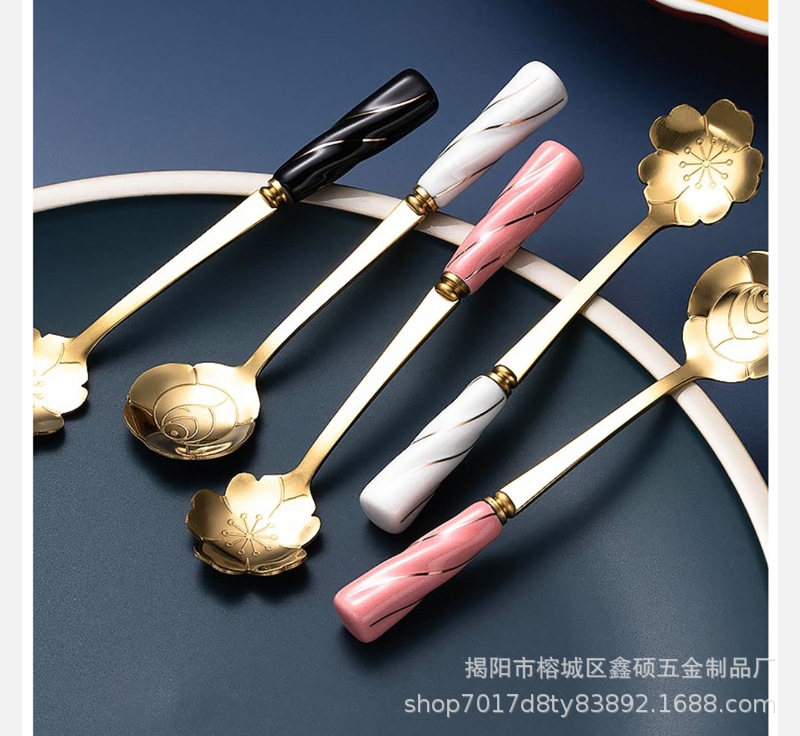 玫瑰樱花勺陶瓷柄