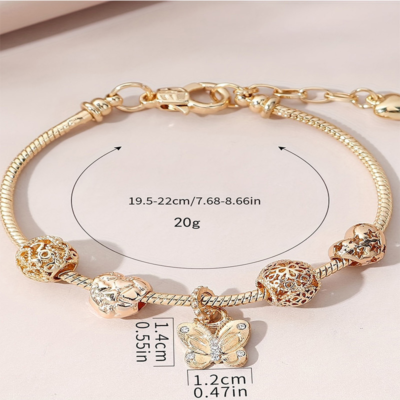 Panjia pulsera Dora DIY cuentas transfronterizas explosión ajustable aleación de mariposa en forma de corazón colgante de diamante pulsera de cobre