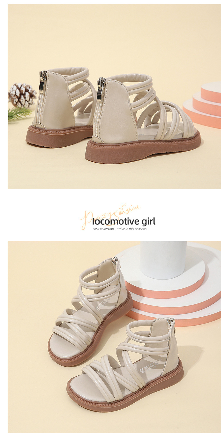 2024 Sandali da bambina di nuova moda estiva 2024 Suola morbida Scarpe da principessa romane per bambini grandi_voghion.com