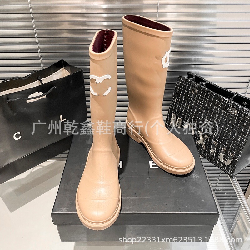 顶奢小香风2025新款圆头黑色防水无缝骑士靴高筒靴不过膝|undefined