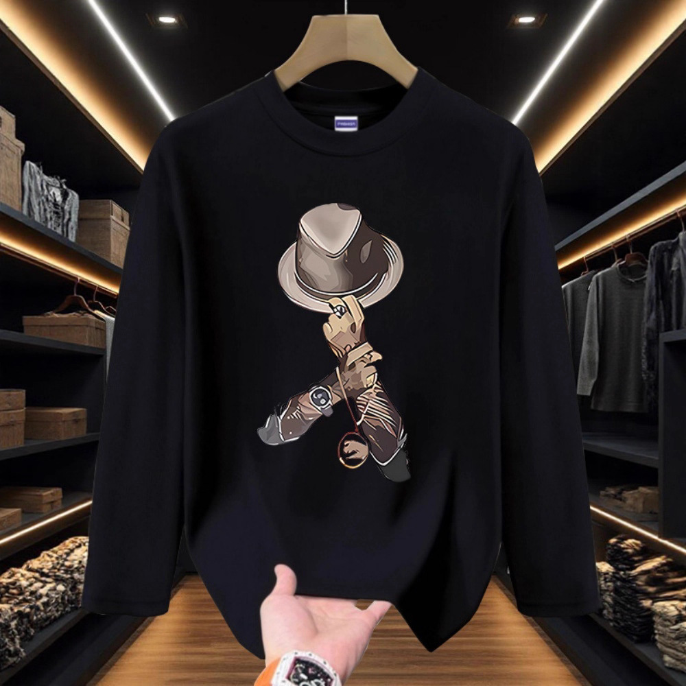 Men's Oversized Long Sleeve T-Shirt Letter Print Cotton Streetwear Essential for Fall_voghion.com