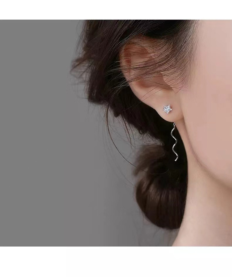 4g Weight 1 Pair 925 Sterling Silver Pentagram Star Earrings Ear Line Ear Studs