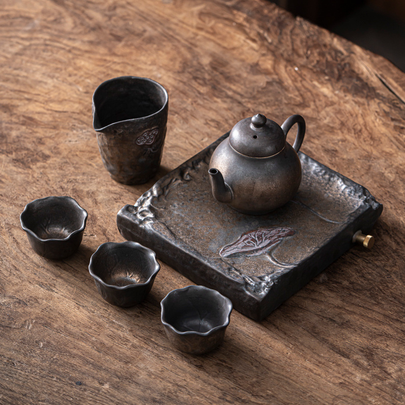 Creativo japonés Kung Fu té juego traje hogar cerámica té taza tetera gres simple viaje portátil una olla tres tazas