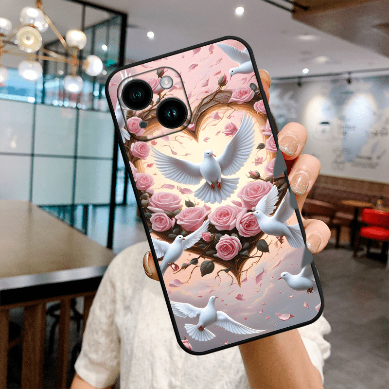 Dove Phone Case for iPhone15 Love Frosted TPU Apple 16Pro Straight Edge Protective Case Rose 14