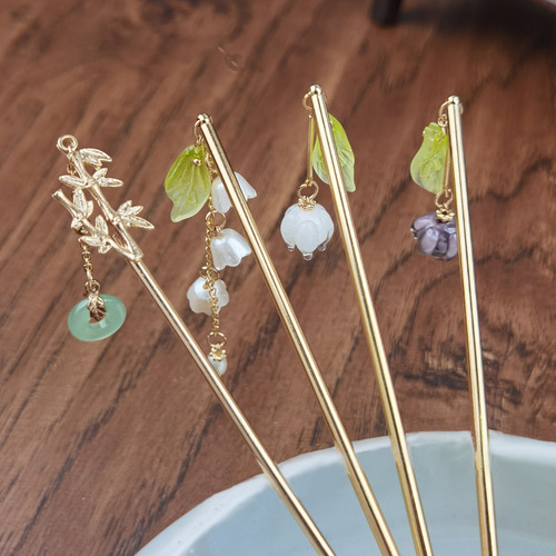 Good goods, ancient style alloy Hanfu tassel step shake daily hairpin ancient costume headgear tassel hairpin bun accessories 