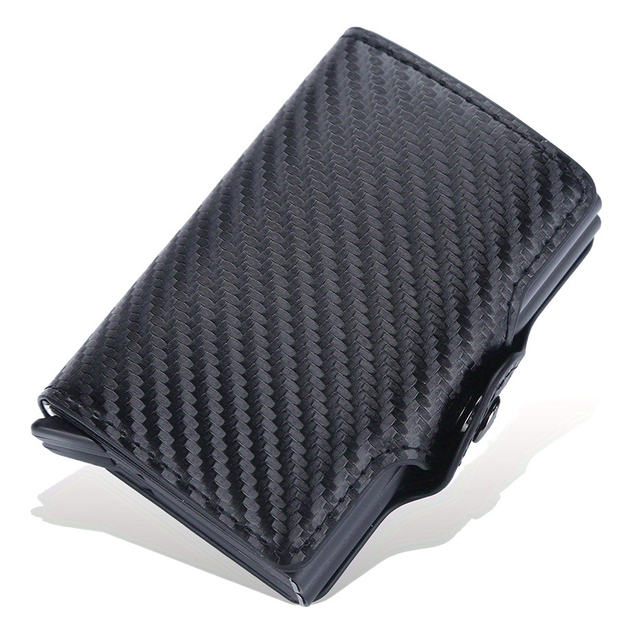 Titular de la tarjeta antirrobo de fibra de carbono de doble capa titular de la tarjeta de hebilla magnética titular de la tarjeta de doble tarjeta RFID automática titular de la tarjeta emergente titular de la tarjeta corta de los hombres