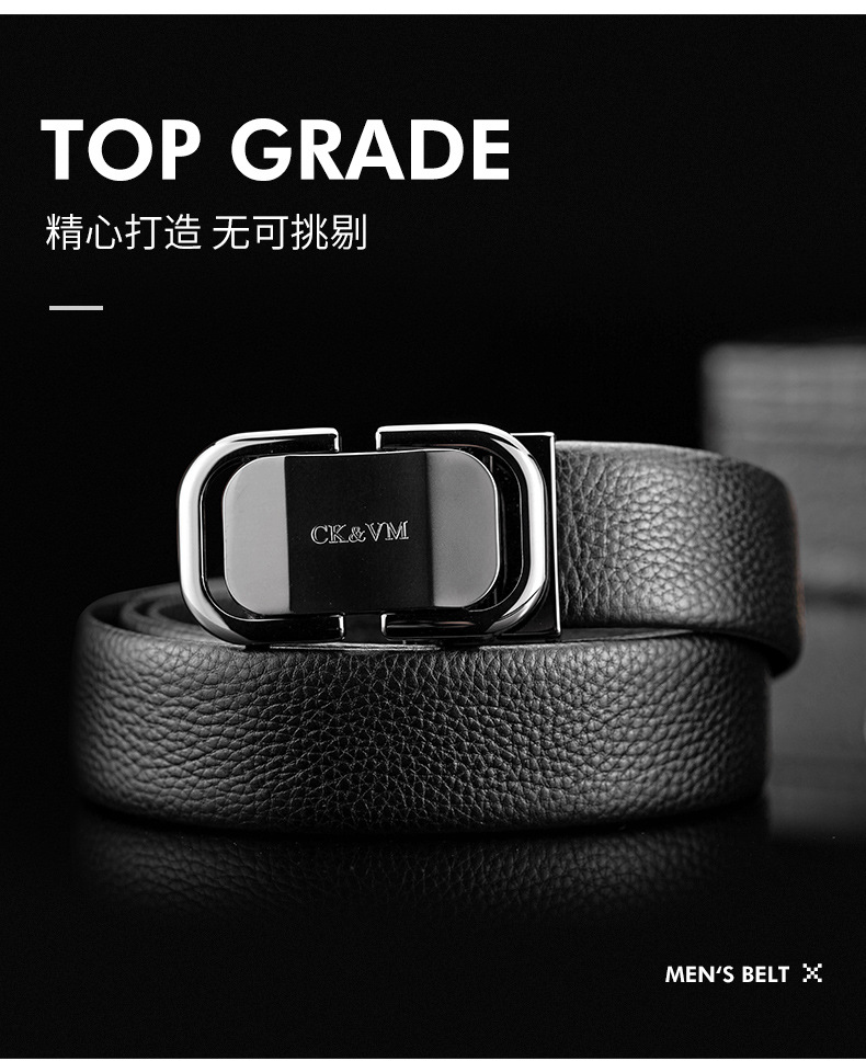 Guangzhou Genuine Leather Men's Belt with Automatic Buckle, Full Grain Cowhide Waist Belt, Premium Quality Men's New Style