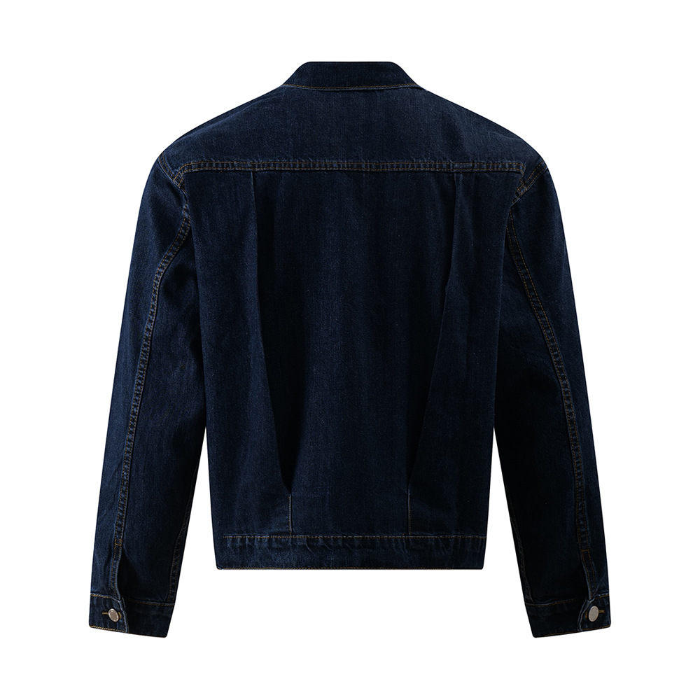 Veste courte en jean style motard pour homme, marque tendance streetwear, design déstructuré en trois dimensions, coutures apparentes_voghion.com