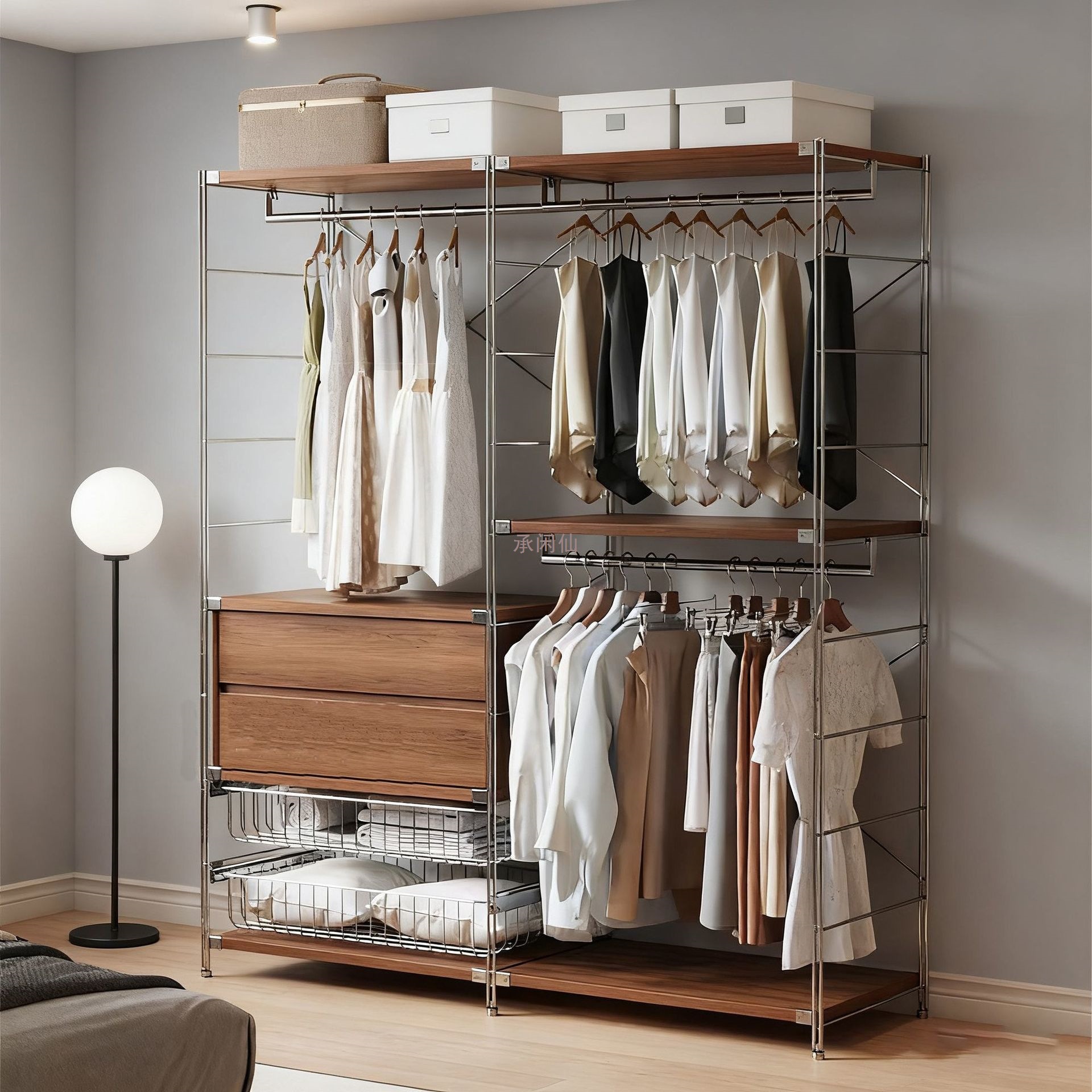 Antique Simple Storage Cabinet, Wardrobe, Floor-To-Ceiling Clothes Rack, Open Clothes Rack, Household Folding Rack, New Style