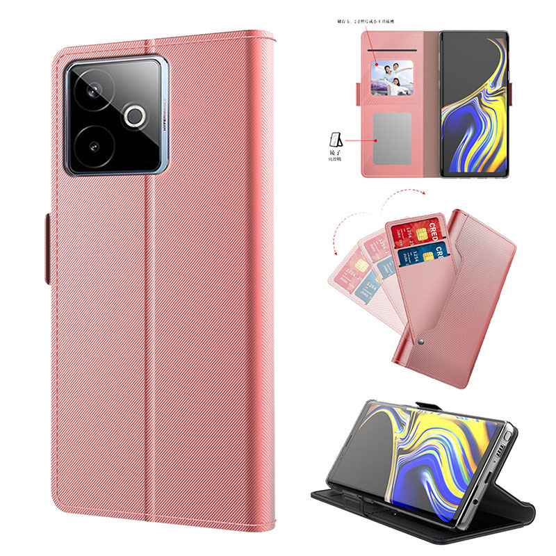 Suitable for Realme Protective Leather Case Mirror Realme Gt7 Portable Multi-Functional Invisible Bracket with Card Holder Mobile Phone Case