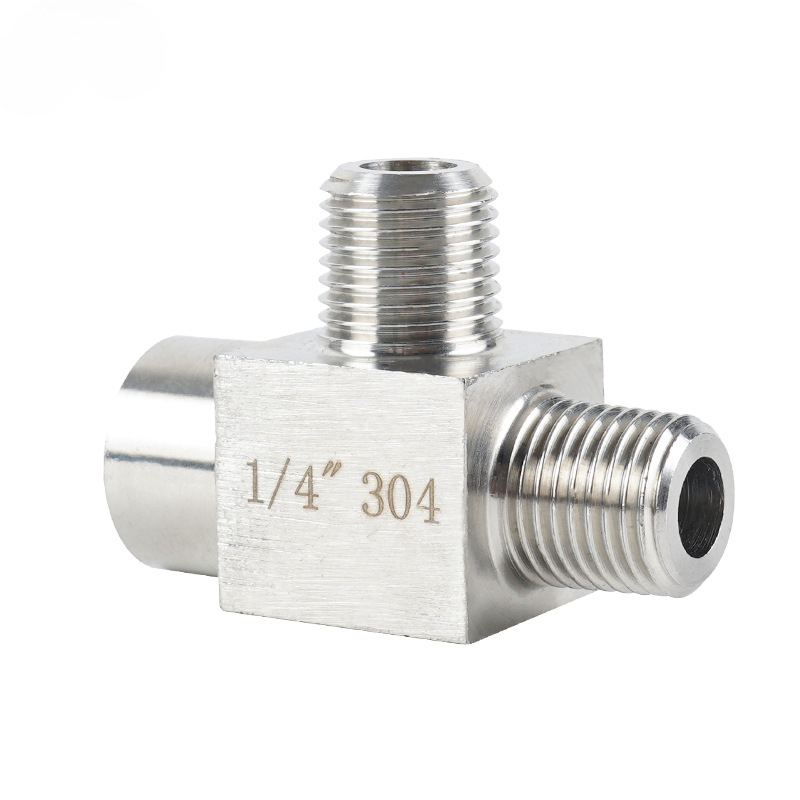 Acero inoxidable 4 puntos de alambre interno y externo tee 304 engrosado manómetro de presión tee conector de tornillo interno y externo de alta presión adaptador M20