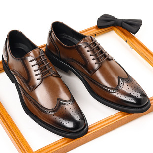 Wenzhou Leather Shoes 2025 Cross-Border Large Size Brogue Gentleman Suit Formal Leather Shoes Men's Pointed Toe Retro Oxford Shoes Trendy
