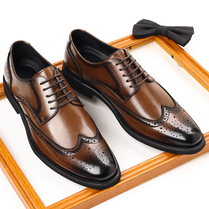 Wenzhou Leather Shoes 2025 Cross-Border Large Size Brogue Gentleman Suit Formal Leather Shoes Men's Pointed Toe Retro Oxford Shoes Trendy