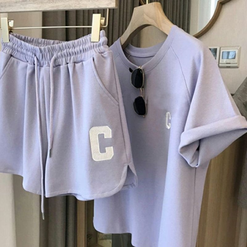 Women's Summer Sports Shorts Two Piece Set Casual Loose Fit Student Style Clothing_ecoleips.com