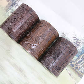 红木笔筒木头雕刻工艺品摆件批发黑枝木 黑梓木浮雕圆形办公用品