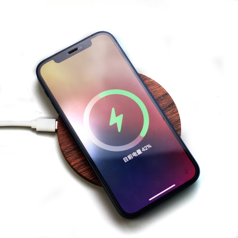 Water transfer printing Nordic wood grain desktop round wireless charger walnut wood grain ultra-thin 10W wireless charger