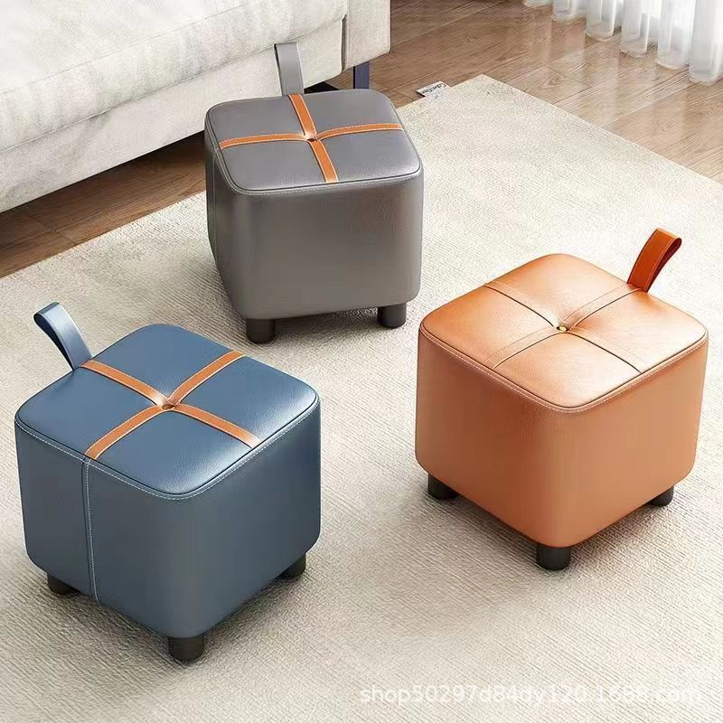 Small Stool for Home Use, Trendy Small Bench, Modern Minimalist Living Room Low Stool, Entryway Shoe-Changing Stool, Creative Soft-Packed Solid Wood Stool