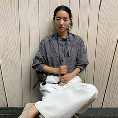 MOXI十三行女装2025秋季新款设计感小众格子女式衬衫长袖衬衣上衣