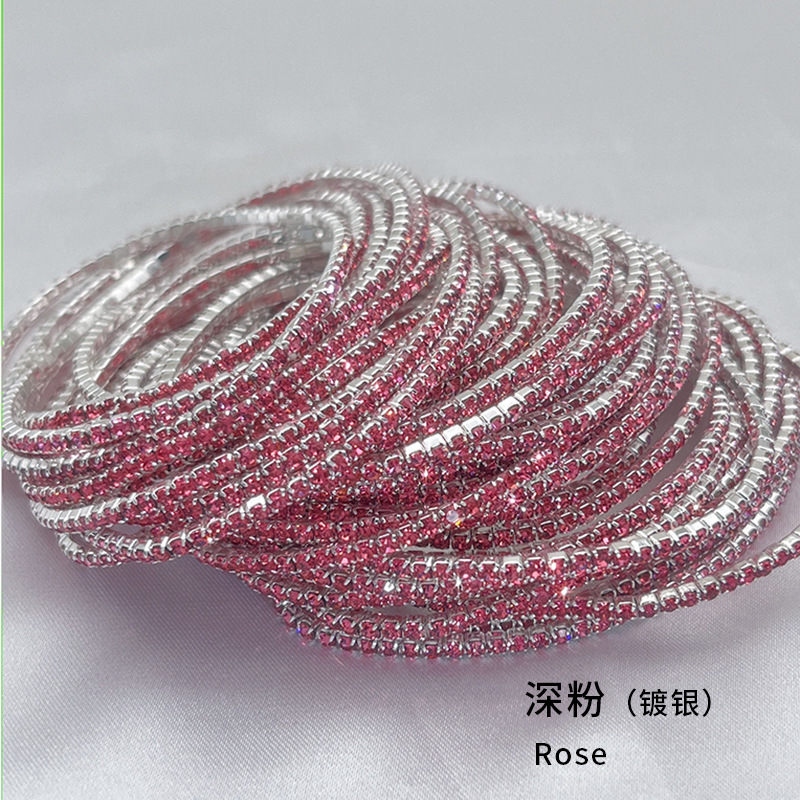 2mm claw chain single row S6 rhinestone fine bracelet elastic bracelet colored diamond European and American Joker fashion manufacturers wholesale silver plated