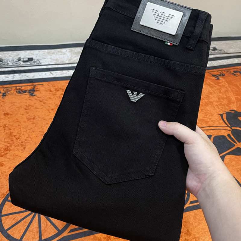 European Pure Black Jeans Men's Spring and Autumn Loose Straight Korean-style Washed Stretch Slim-fit Casual Long Pants for Men