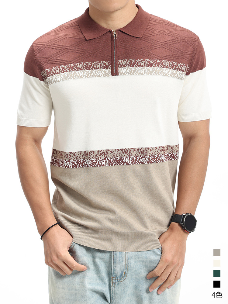 American Style Retro Polo de hielo de punto de hombre Casual de verano de alto nivel de camiseta de cuello de hombre