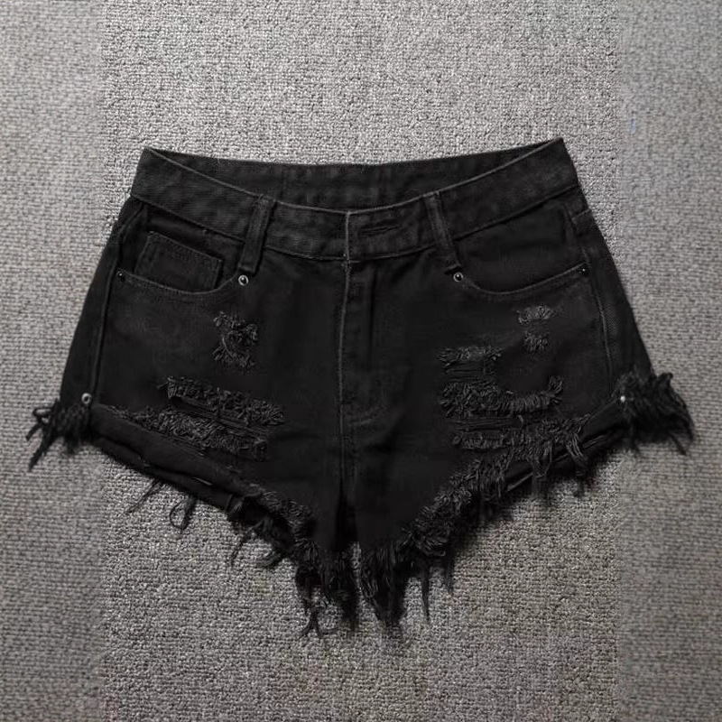 Black Denim Ultra-Shorts for Women Summer New Low-Waist Ripped Shorts Curled Chic Sexy Loose Slimming Look Hot Pants
