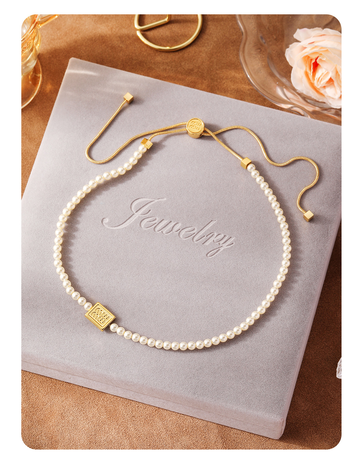 26g Weight Brass Pendant Material Pearl Inlay Material Women's Imitation Pearl Brass Beaded Geometric Pearl Charms Necklace Brass Jewelry
