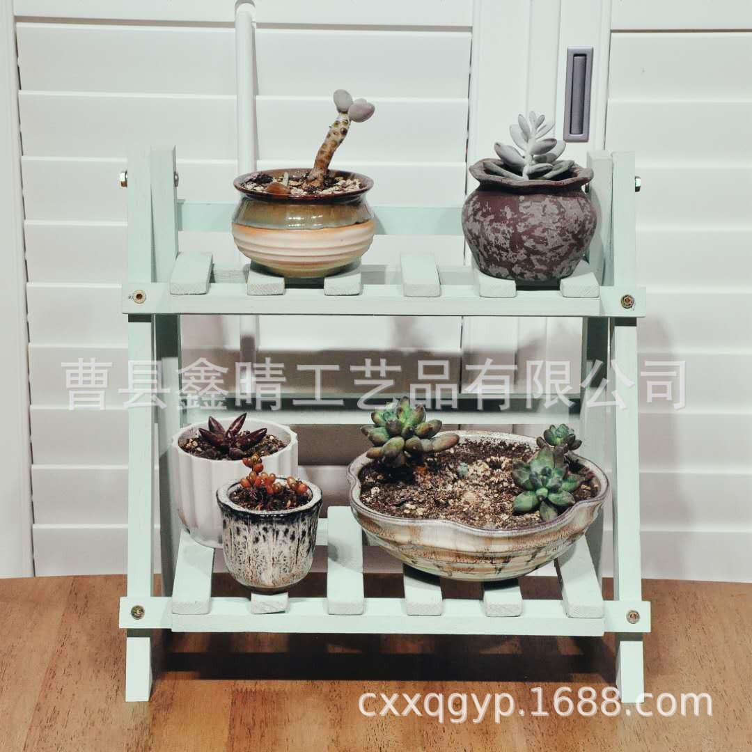 Soporte de flores plegable de madera maciza estante de almacenamiento de madera de doble capa interior piso de la sala de estar suculenta planta verde estante de almacenamiento balcón soporte de flores