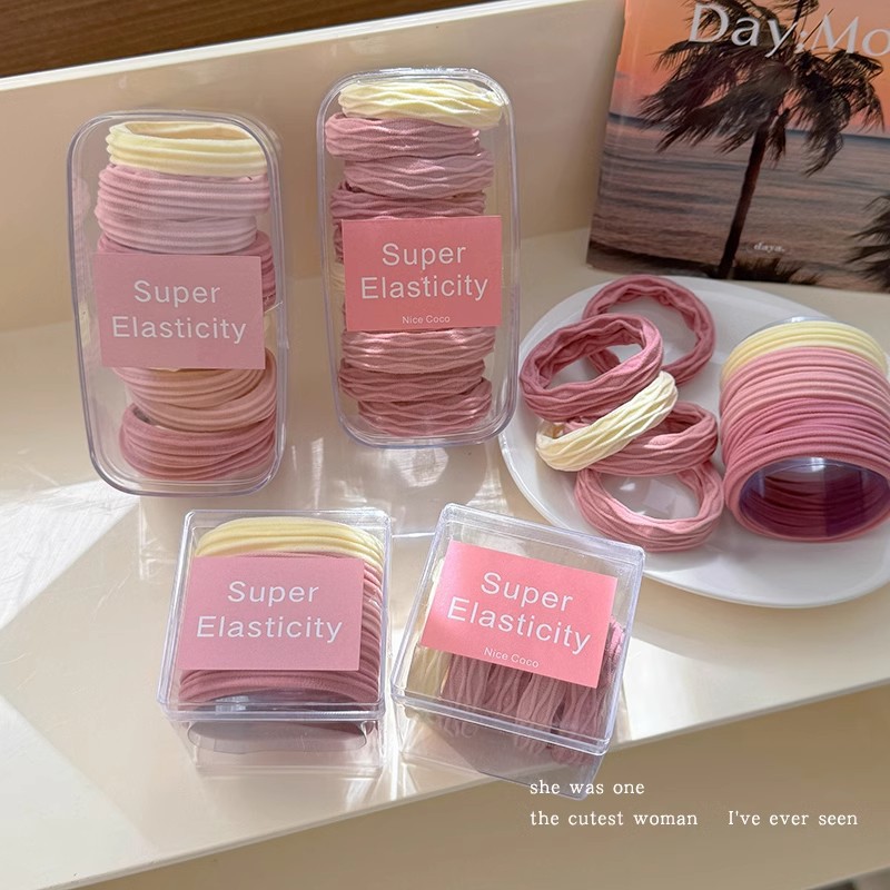 Rosa suave y ceroso sin dañar la cuerda para el cabello para mujer, banda de goma duradera de alta elasticidad, funda de cuero, cuerda para el cabello de cola de caballo alta, lazo para el cabello para niños