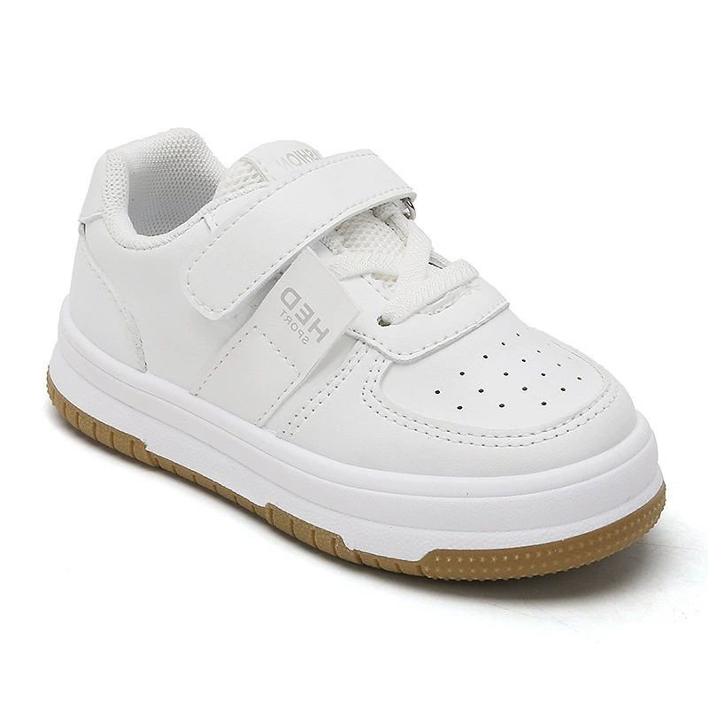 Children's low breathable non-slip wear-resistant white shoes for boys for leisure with velcro, trend of season