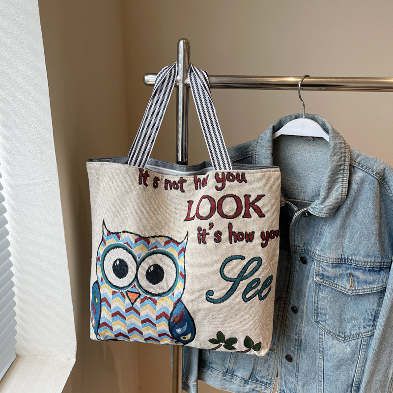 New Special Canvas Bag Large Capacity Women's Casual Shoulder Bag Tote Bag Handbag Cartoon Embroidery Bag