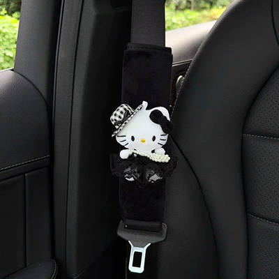 Seat belt shoulder pad, Shoulder Protector Seatbelt Decoration Car - black-straw-hat-black-gauze-skirt-pearl-bag-little-black-cat-1-black-velvet-shoulder-pad