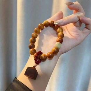 Unique High-Oil Thuja Single-Circle Bracelet with Rosewood Seal, Versatile Bracelet for Men and Women