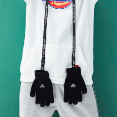 Chinese-style Autumn/Winter Knit Warm Men's Gloves with Detachable Lanyard, National Trend, Hip-Hop Touch Screen Gloves for Wholesale