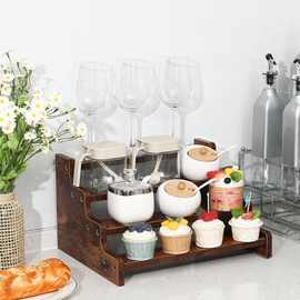 木制厨房调料收纳架三层阶梯式香料置物架化妆品整理架甜品展式架