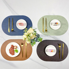 Double-sided cowhide leather pattern leather placemat Nordic style waterproof and oil-proof hotel home dining table mat oval thermal insulation pad
