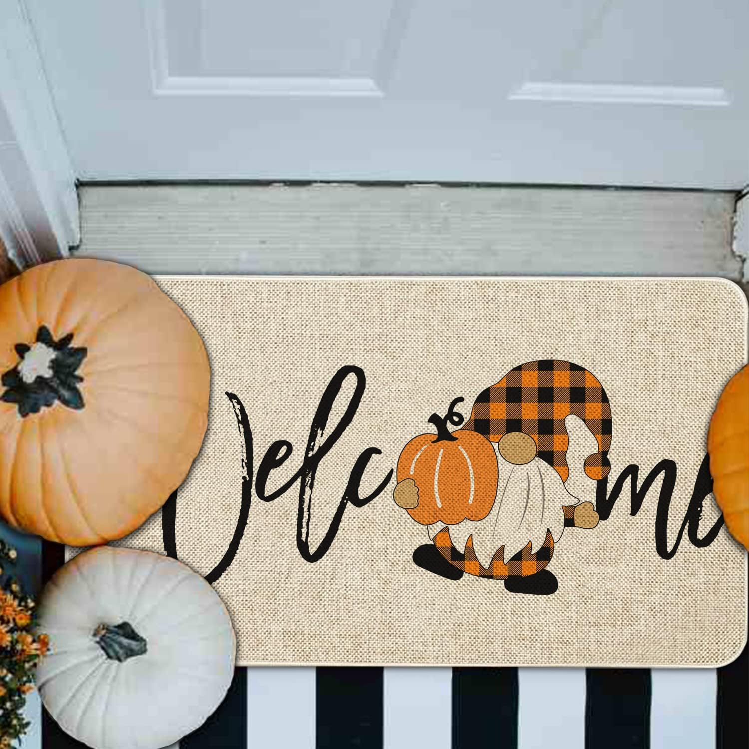 Halloween otoño calabaza alfombra de suelo en la puerta alfombra de lino alfombra de decoración textil al por mayor alfombra de pies