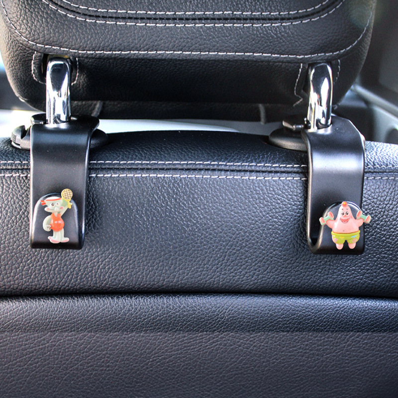 Asiento de coche ganchos traseros suministros interiores Bob Esponja niña asiento de coche coche coche lindo paraguas almacenamiento