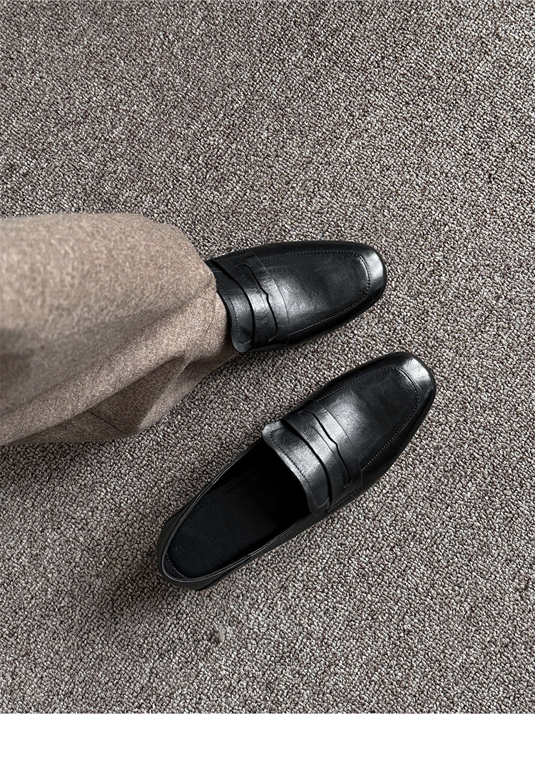 Giày loafer nữ mũi tròn da bò, gót vuông 2.5 cm phong cách Pháp — màu nâu chi tiết 8