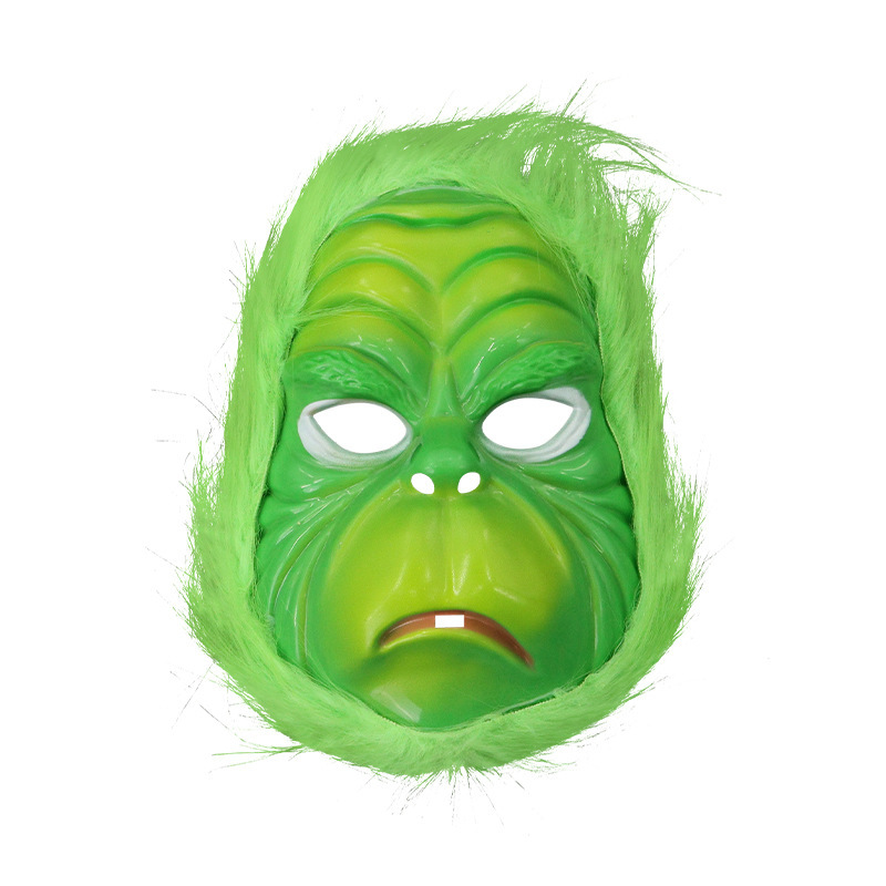 Grinch cara gorda cabello verde toque de cabeza de baile de máscaras transfronterizas en vivo máscaras navideñas divertidas props de fiesta