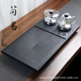 天然乌金石茶盘家用套装简约全自动一体烧水壶新中式石头茶台茶海