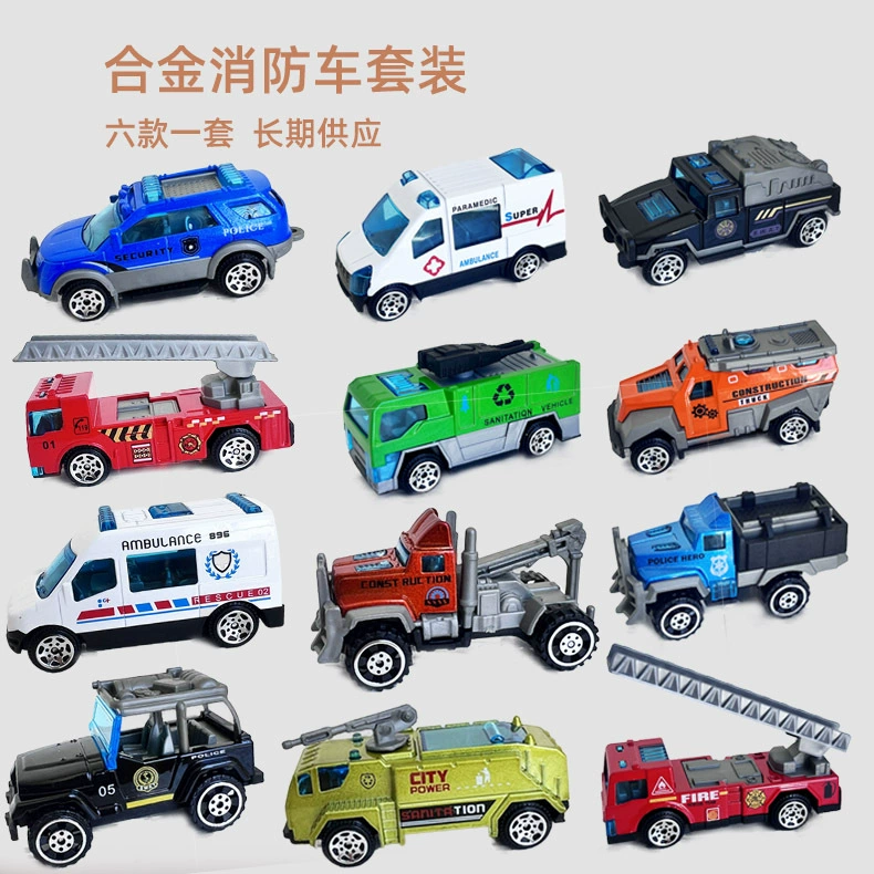 6 модель автомобиля из сплава, Детская противопожарная раздвижная машина, имитация распыления воды, автомобильная лестница, автомобильный фургон