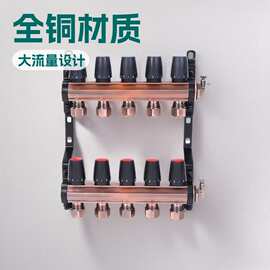 厂家供应古铜色温控全铜分水器 双阀地热地暖管暖气片分集水器
