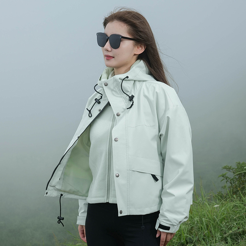 Short Jacket Women's Detachable Warm Two-Piece Suit Women's 2025 New Autumn Three-In-One Plus Velvet Thickened