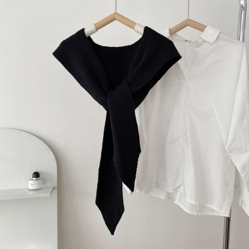 Nuevo estilo coreano de color sólido agudo esquina encapuchado pequeño chal de oficina sala de aire acondicionado delgado cuello exterior pequeño hombro